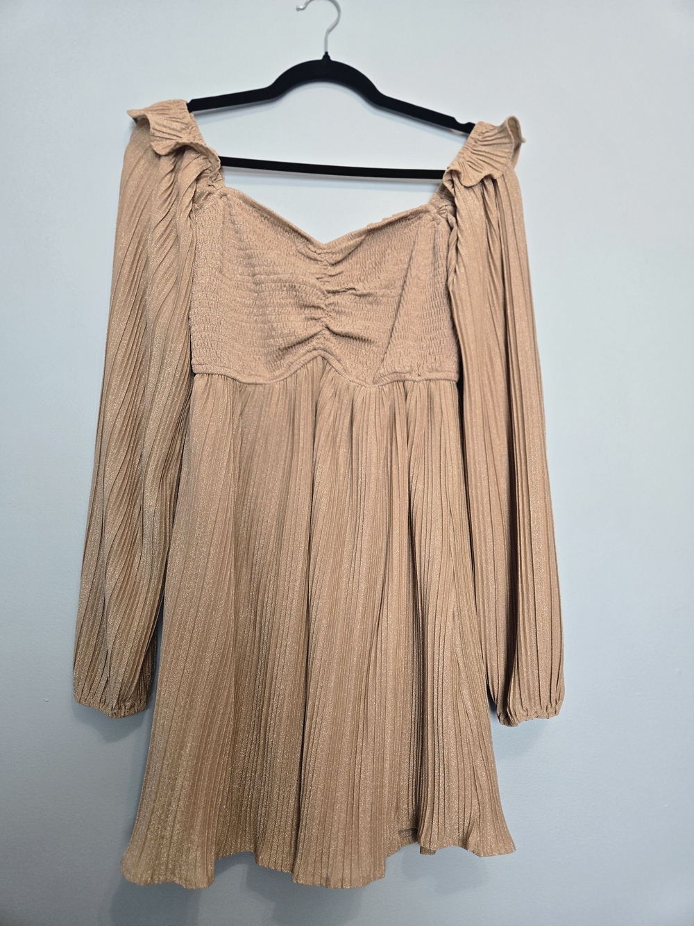 Momni Sparkle Blush Nude Milkmaid Dress Bell Sleeve With Ruffles